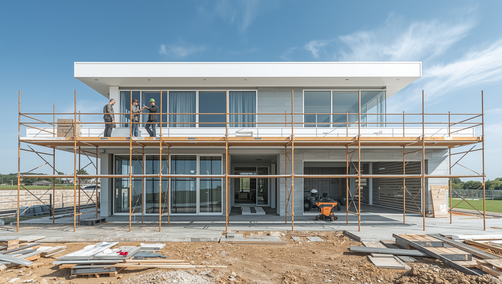 Modern home under construction with professional builders and construction services near me